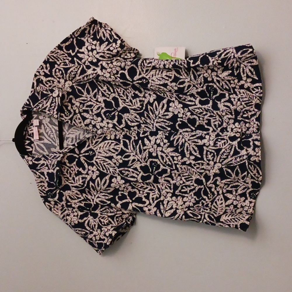 Pappagallo size XL men's navy and white graphic leaf casual button-up shirt.